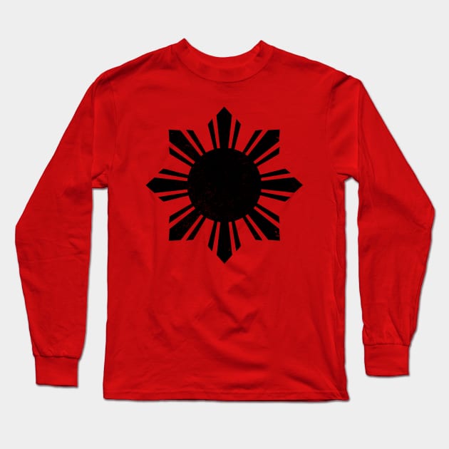 Filipino Vintage Philippines Sun Black Flag Long Sleeve T-Shirt by BANWA